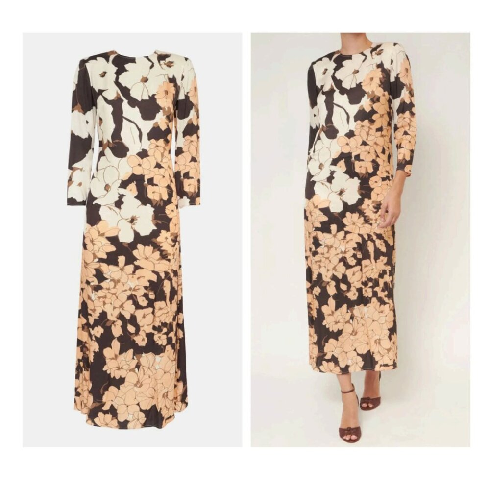 Mirto Floral Maxi Dress Peach/Brown/ Beige NWT